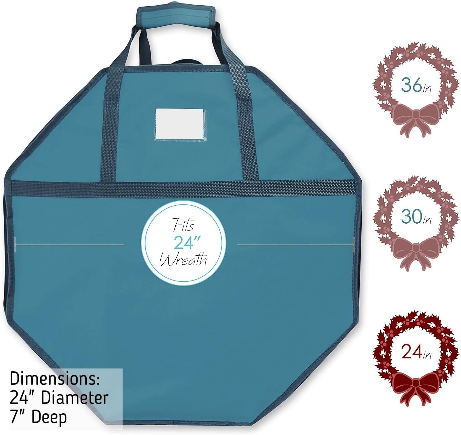 Wreath Storage Container - Hard Shell Christmas Wreath Storage Bag with Interior Pockets. Dual Zipper and Handles - 24 Premium Wreath Storage Organizer Box by Hearth & Harbor - Image 6