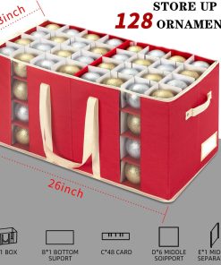 Alternative view of JY COOKMENT Christmas Ornament Storage Box with Adjustable Dividers. Large Holiday Ornaments Storage Container Bin with Zippered Top for Xmas Decorations (128-3 Balls. Red. Without Tray)
