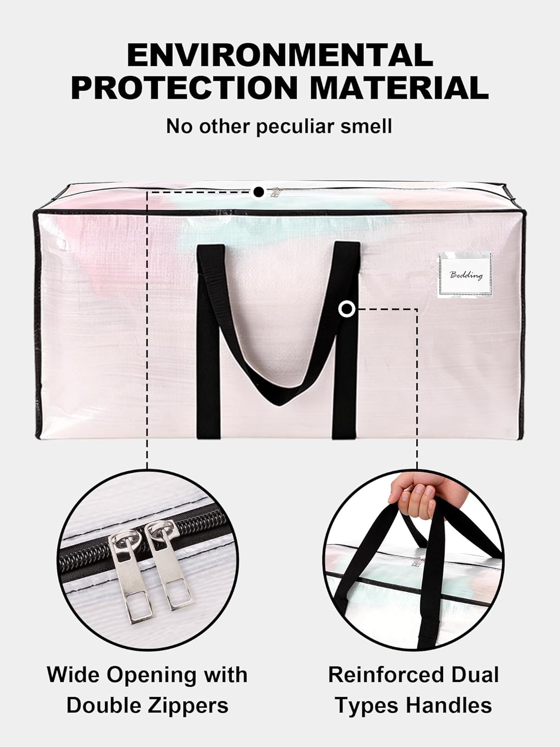 HOMESURE Supports 200lbs Heavy Duty Moving Bags - Strong Zipper & Wrap-Around Handles - Water-Resistant Storage Totes. Durable Alternative to Moving Boxes - 8 Pack - Semi-Transparent - Image 7