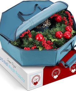 Alternative view of Wreath Storage Container - Hard Shell Christmas Wreath Storage Bag with Interior Pockets. Dual Zipper and Handles - 24 Premium Wreath Storage Organizer Box by Hearth & Harbor