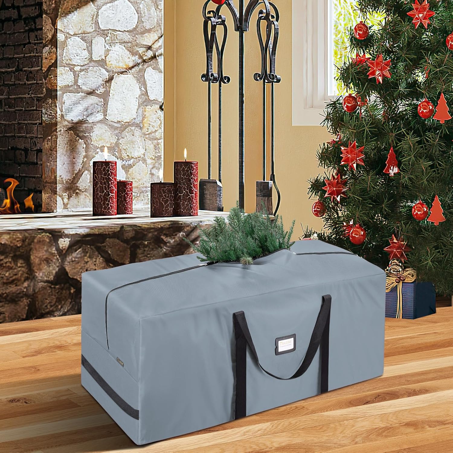 BALEINE 7.5 ft Christmas Tree Storage Bag. Heavy Duty 900D Oxford Fabric with Reinforced Handles and Dual Zippers Wide Opening. Extra Large Storage Container for Trees and Decorations (Grey) - Image 3