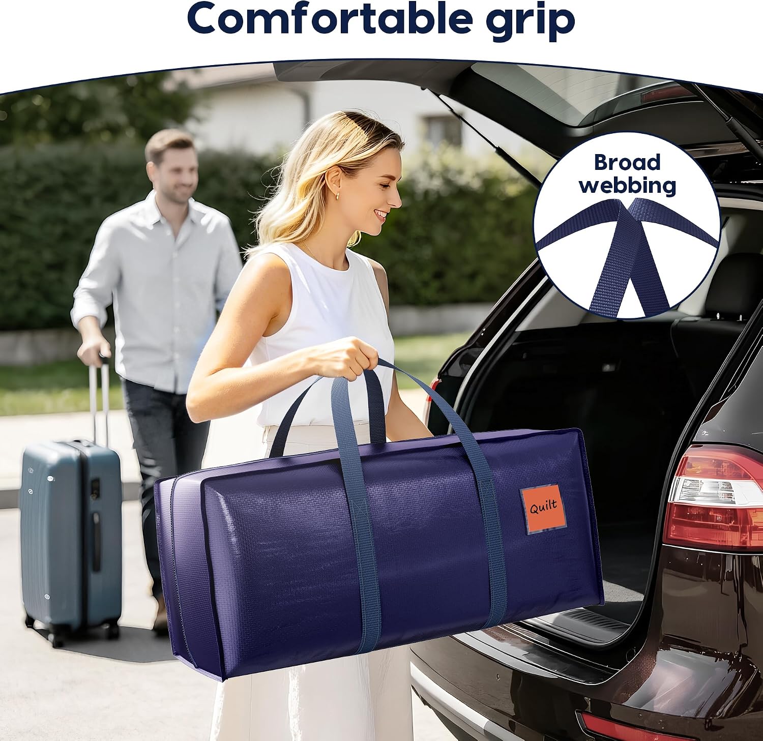 6 Pack Moving Bags Heavy Duty 210GSM with Full-Open Side Zipper. 93L 220lbs Waterproof Foldable Storage Totes for College Dorm Move-In. Moving Boxes Alternative & Home Organization. Blue - Image 6