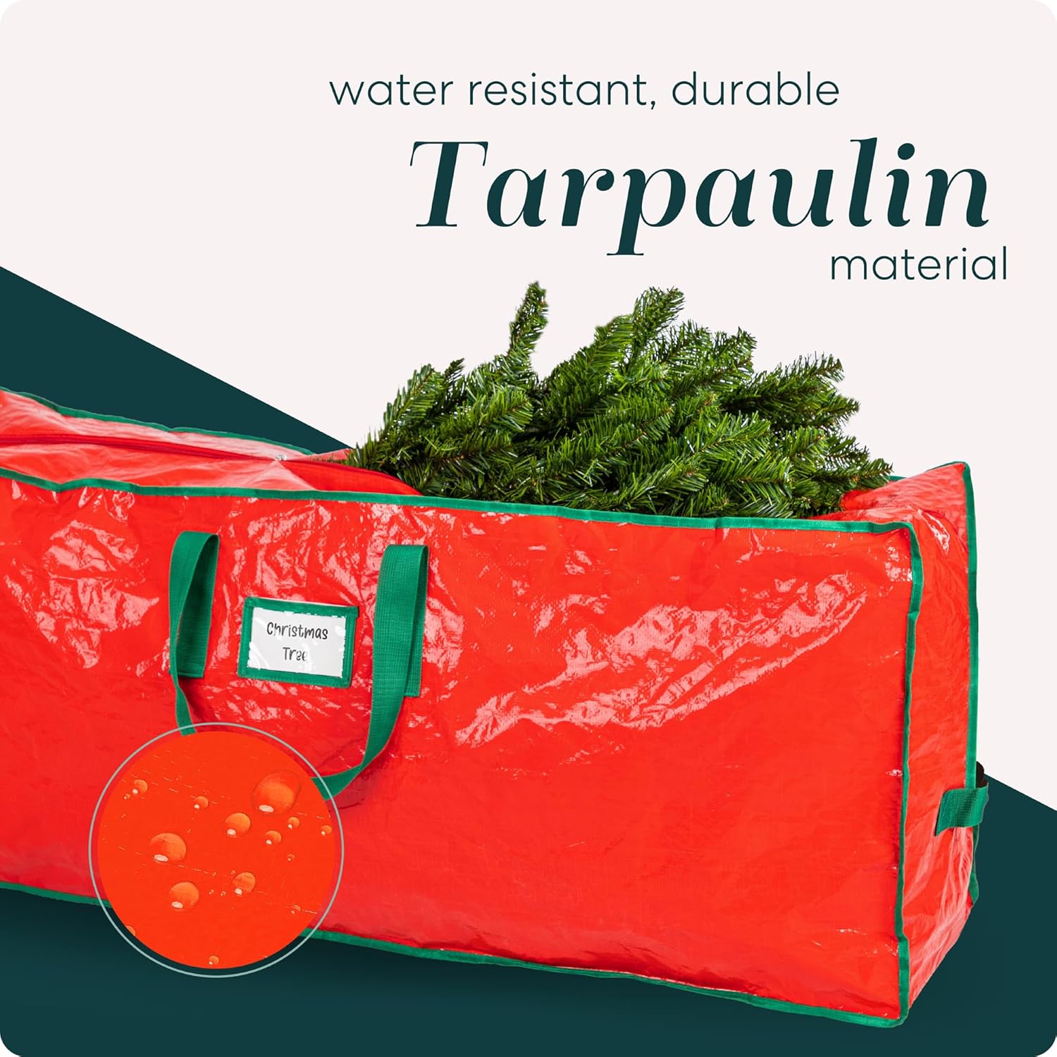 Handy Laundry Christmas Tree Storage Bag for 9 Foot Artificial Tree – Heavy Duty Waterproof Tarp. Reinforced Handles. Double Zipper. Protects from Dust & Moisture. Spacious Holiday Décor Storage. Red - Image 4