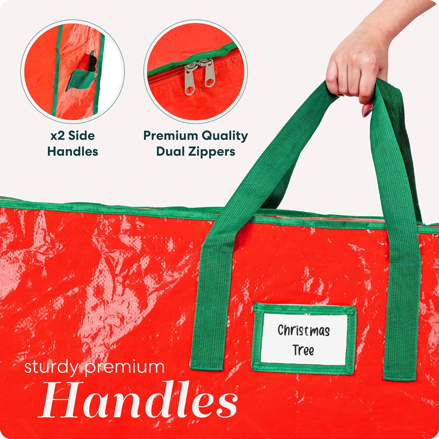 Handy Laundry Christmas Tree Storage Bag for 9 Foot Artificial Tree – Heavy Duty Waterproof Tarp. Reinforced Handles. Double Zipper. Protects from Dust & Moisture. Spacious Holiday Décor Storage. Red - Image 5
