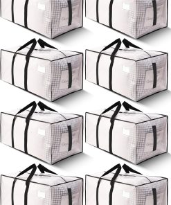 HOMESURE Supports 200lbs Heavy Duty Moving Bags - Strong Zipper & Wrap-Around Handles - Water-Resistant Storage Totes. Durable Alternative to Moving Boxes - 8 Pack - Semi-Transparent